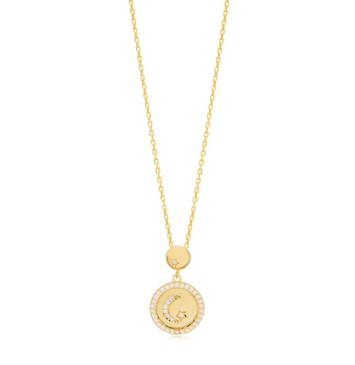 Necklace - Moon w/ CZ’s Vermeil - SALE!