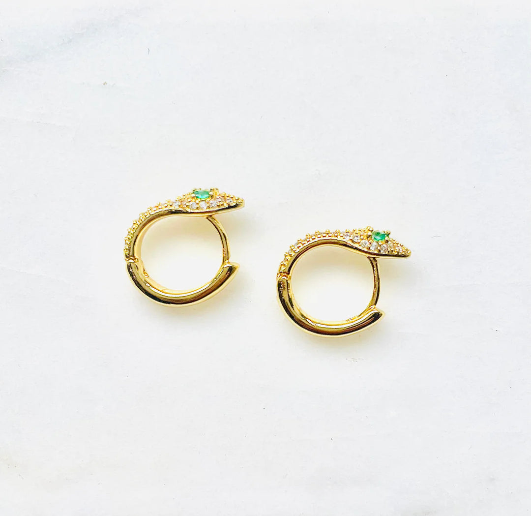 Earrings - NEW! Earrings & Studs in 18K Gold Filled - Snake with Emerald Eyes
