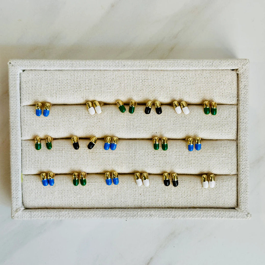 Earrings - Pill studs in assorted colors -18KG Gold Filled NEW