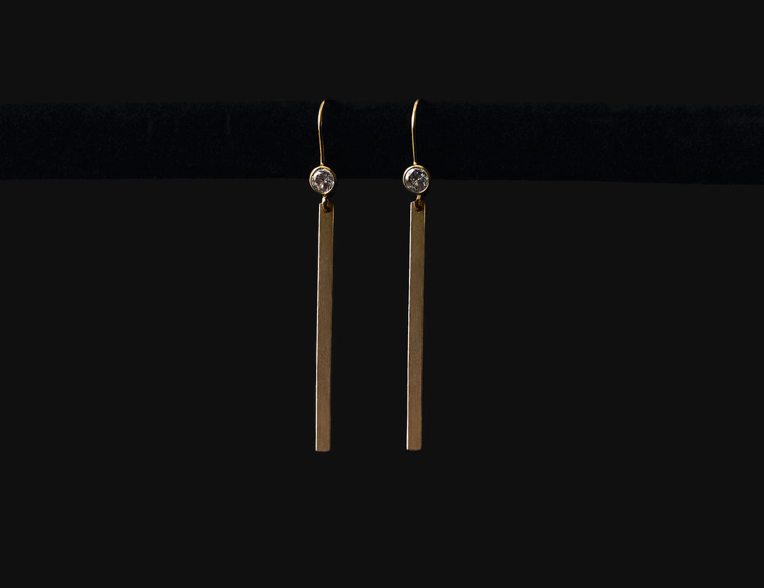 Gold Filled Earrings - Gold Bar with CZ Stone