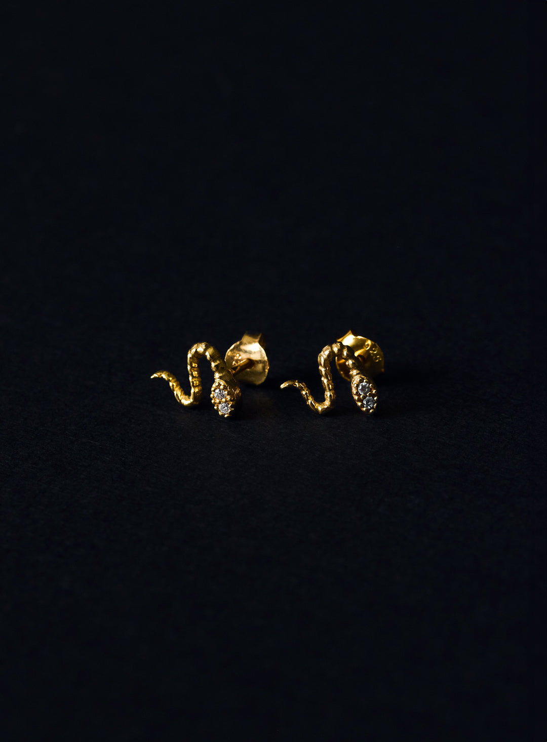 Earrings - Studs - hammered snake with CZ