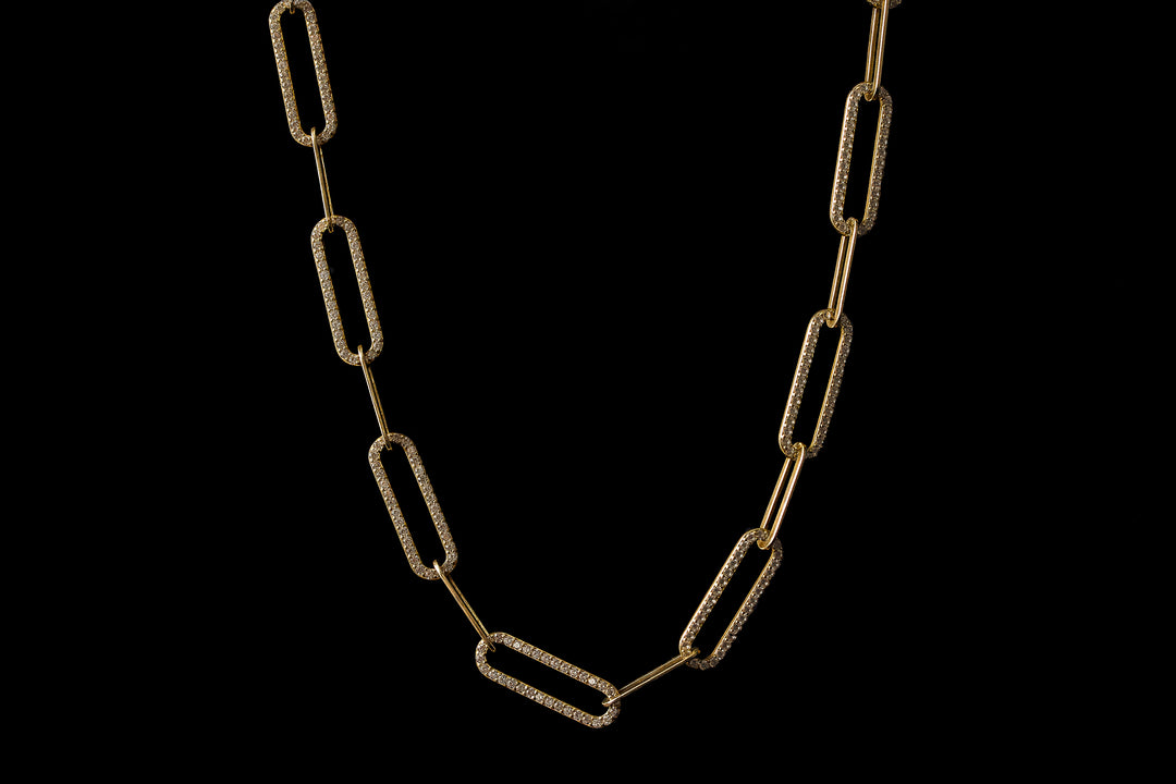 Necklace - Finished Paperclip w/ Alternating Stones in SS 18KG Finish